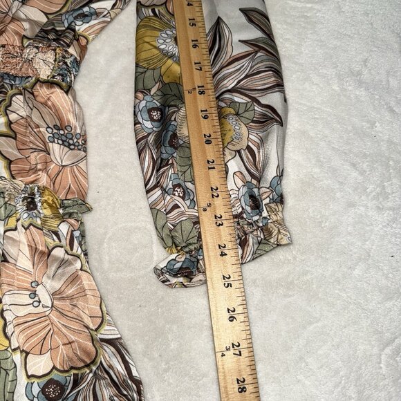 New Anthropologie Skies Are Blue Ivory Brown Floral Midi Dress Sz Medium - Picture 8 of 10